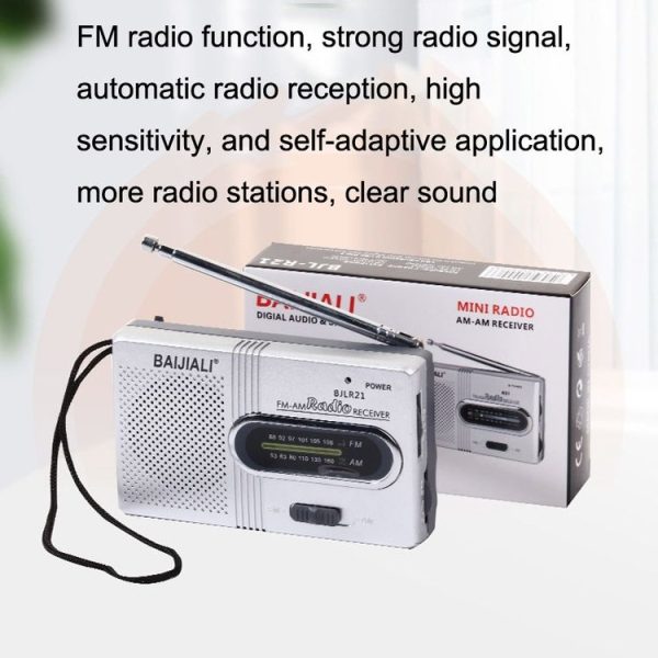 BAIJIALI BJLR21 Simple Retro Radio Full-Band Built-In Speaker Outdoor Portable Audio (Silver Gray) - Image 4