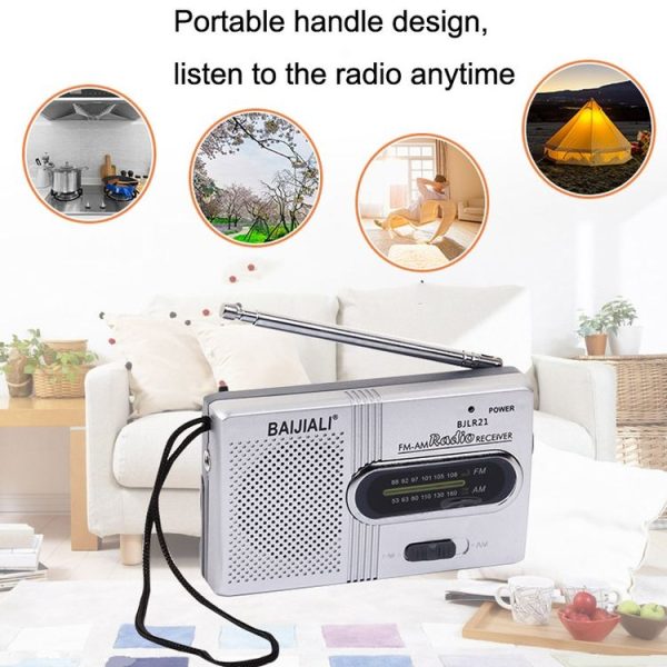 BAIJIALI BJLR21 Simple Retro Radio Full-Band Built-In Speaker Outdoor Portable Audio (Silver Gray) - Image 5