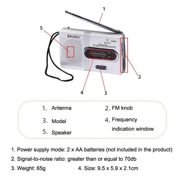 BAIJIALI BJLR21 Simple Retro Radio Full-Band Built-In Speaker Outdoor Portable Audio (Silver Gray) - Image 7