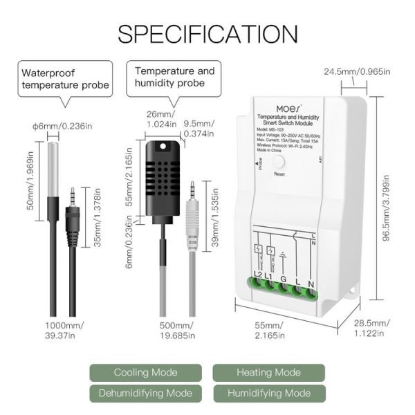 WiFi Switch Module+Temperature Probe Tuya Dual-way Temperature and Humidity Switch Timer Smart Switch - Image 3
