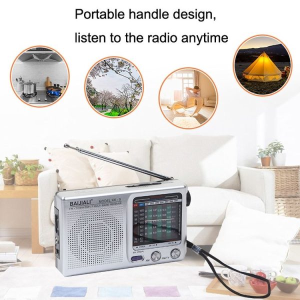 BAIJIALI KK9 Full-band Radio Player Portable Retro Multifunctional Mini Radio (Silver Gray) - Image 5
