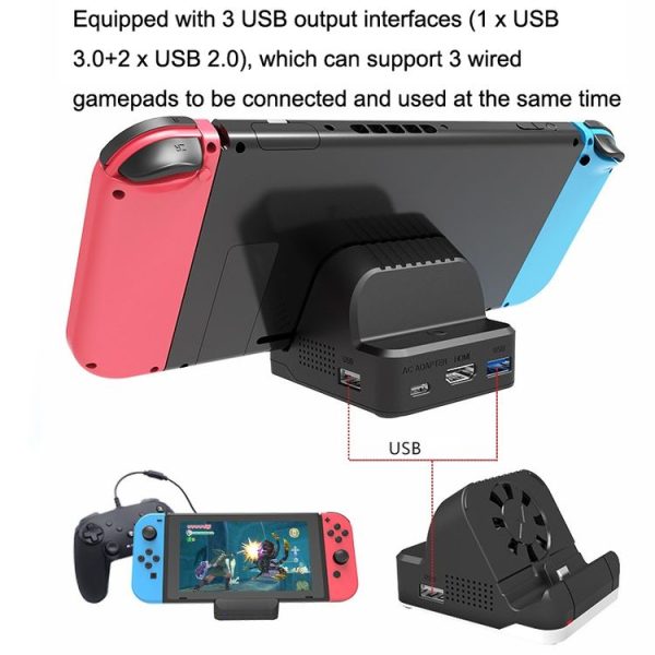 Nintendo Switch / Switch OLED SW300 HDMI Video Casting Converter Cooling Fan Base Charger (Black) - Image 5