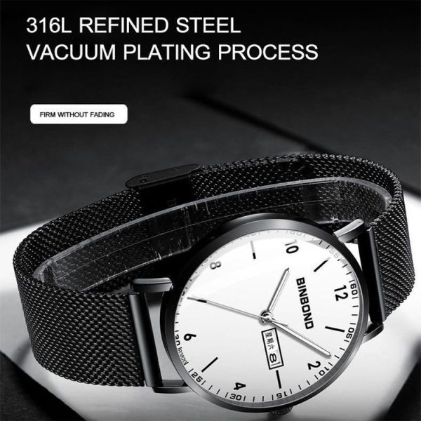 BINBOND B3820 30M Waterproof Ultra-thin Quartz Luminous Starry Watch, Color: Black Leather-Black-Starry - Image 3