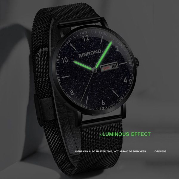 BINBOND B3820 30M Waterproof Ultra-thin Quartz Luminous Starry Watch, Color: Black Leather-Black-Starry - Image 4