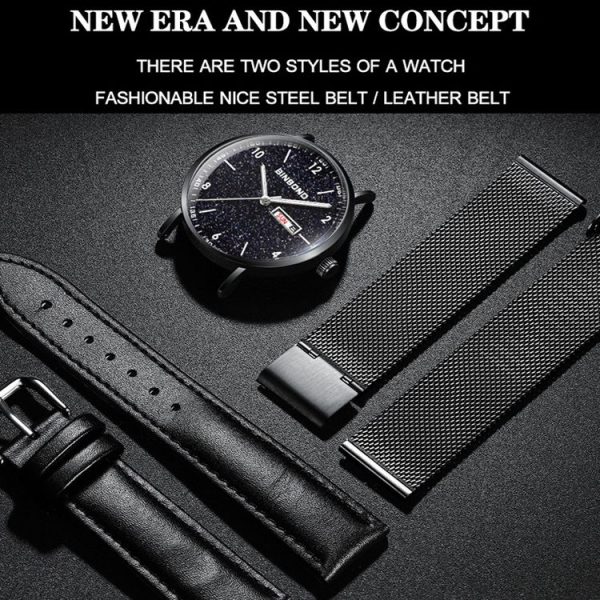 BINBOND B3820 30M Waterproof Ultra-thin Quartz Luminous Starry Watch, Color: Black Leather-Black-Starry - Image 5
