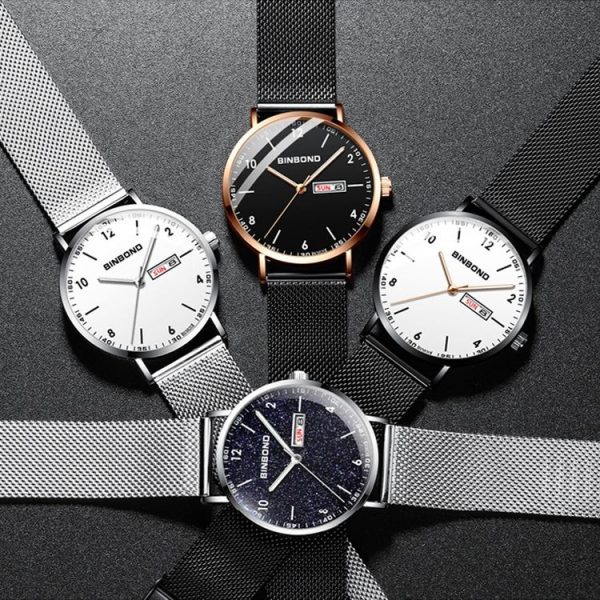 BINBOND B3820 30M Waterproof Ultra-thin Quartz Luminous Starry Watch, Color: Black Leather-Black-Starry - Image 6