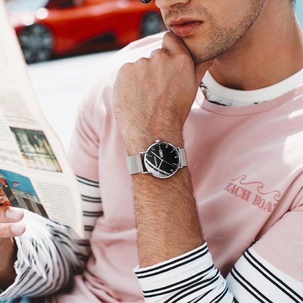 BINBOND B3820 30M Waterproof Ultra-thin Quartz Luminous Starry Watch, Color: Black Leather-Rose Gold-White - Image 7
