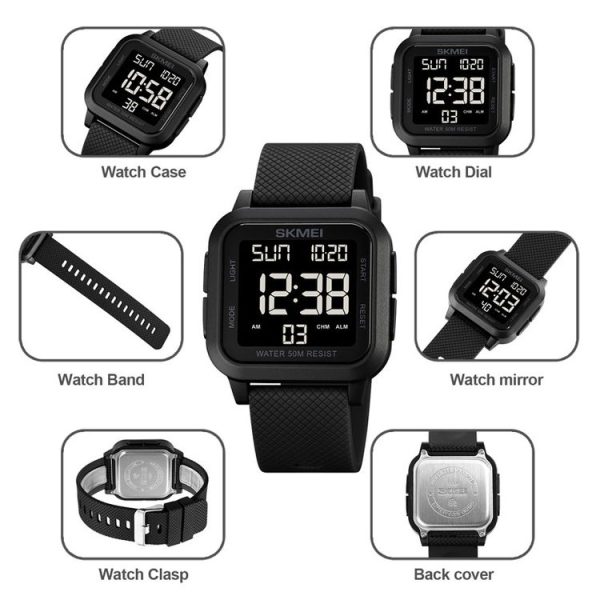 SKMEI 1894 Square Sports Waterproof Student Simple Multifunctional Luminous Watch (Blue White Machine) - Image 3