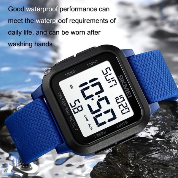 SKMEI 1894 Square Sports Waterproof Student Simple Multifunctional Luminous Watch (Blue White Machine) - Image 5