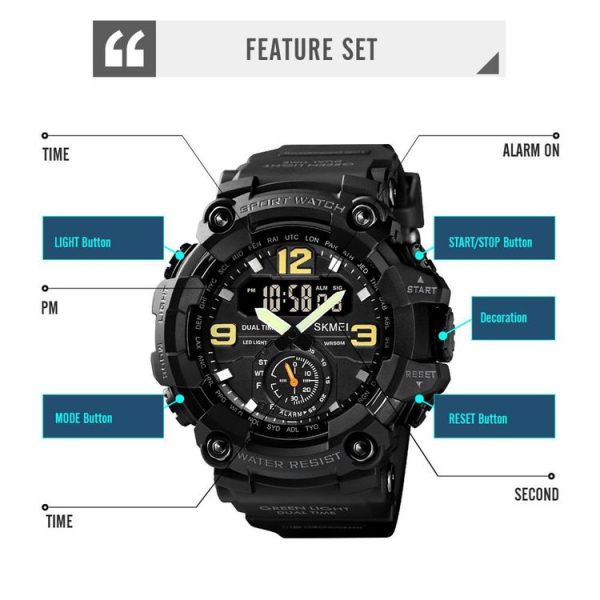 SKMEI 1637 Sports Digital Display Outdoor Shockproof Plastic Large Dial Men Watch, Color: Army Green Camouflage - Image 4
