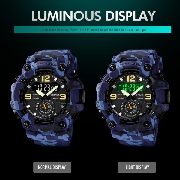 SKMEI 1637 Sports Digital Display Outdoor Shockproof Plastic Large Dial Men Watch, Color: Army Green Camouflage - Image 5