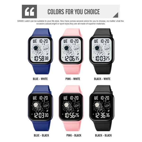 SKMEI 1863 Multifunctional Astronaut Student Digital Sports Square Watch (Blue White Machine) - Image 2