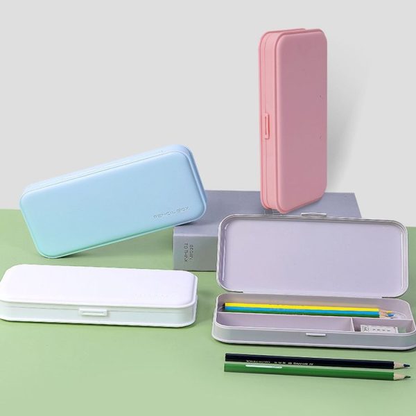 WJ-WJH-2 Plastic Compartment Large-capacity Shatter-resistant Flip-top Stationery Box (Blue) - Image 2