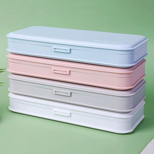 WJ-WJH-2 Plastic Compartment Large-capacity Shatter-resistant Flip-top Stationery Box (Blue) - Image 5