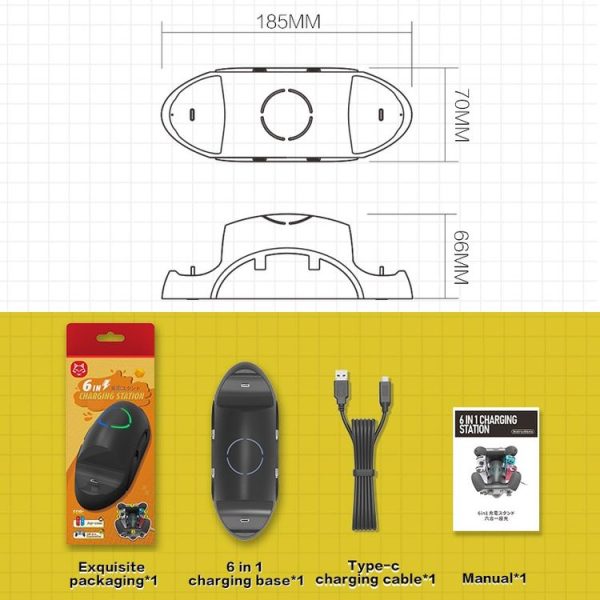 Nintendo Switch / Switch Pro SW168 6 in 1 Joycon Gamepad Holder Charger Handle Storage Bracket - Image 8
