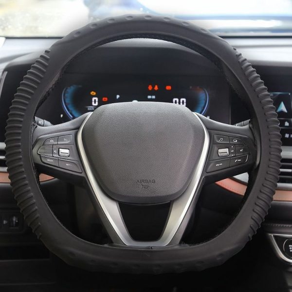 Silicone Non-slip Wear-resistant Concave Point Car Steering Wheel Cover, Size: 34-38cm (Black)
