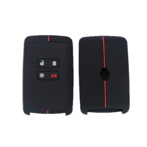 Renault Koleos / Megane 2pcs 4 Button Honeycomb Pattern Silicone Key Cover (Black Red Line)