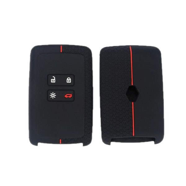 Renault Koleos / Megane 2pcs 4 Button Honeycomb Pattern Silicone Key Cover (Black Red Line)