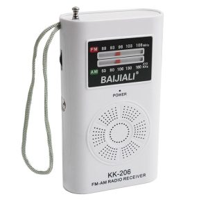 BAIJIALI KK-206 Mini Portable Radio Retro Pointer Multifunctional FM / AM Radio (White)
