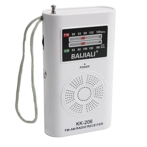 BAIJIALI KK-206 Mini Portable Radio Retro Pointer Multifunctional FM / AM Radio (White)