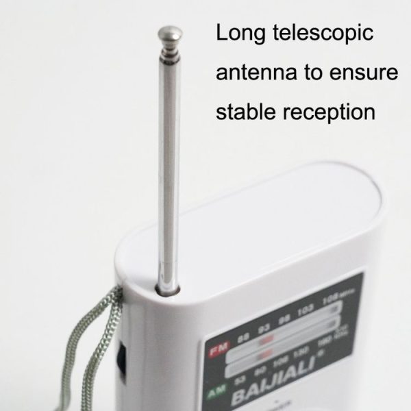 BAIJIALI KK-206 Mini Portable Radio Retro Pointer Multifunctional FM / AM Radio (White) - Image 5