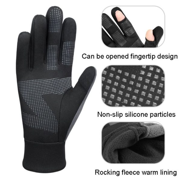 Touch Screen Anti-slip Waterproof Outdoor Sports Warm Cycling Gloves, Size: S (Black) - Image 2