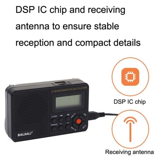 BAIJIALI BJL-166 Full Band Retro Radio Multifunctional Built-In Speaker Player (Black) - Image 3