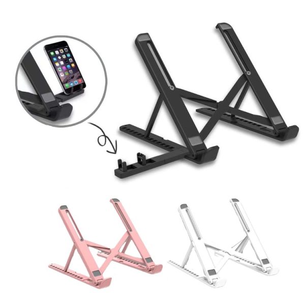 2 In 1 Laptop Mobile Phone Stand Heightening Cooling Stand (Black) - Image 2