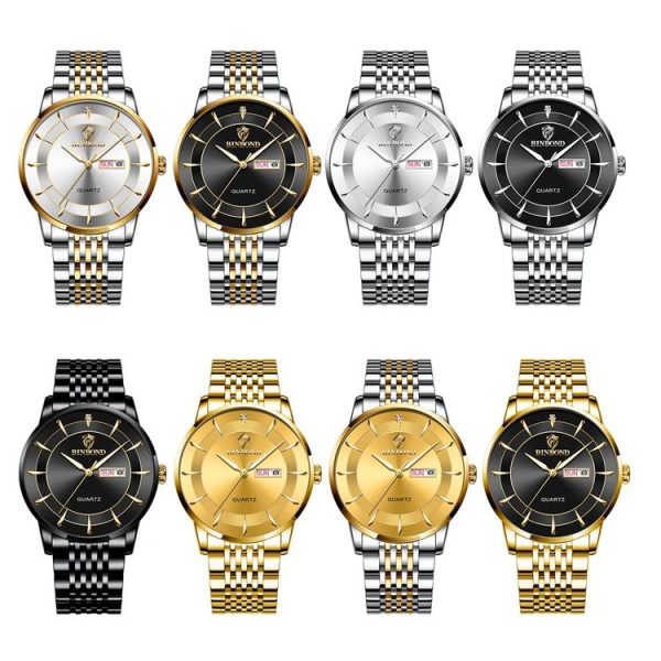 BINBOND B2077 30M Waterproof Quartz Luminous Watch Butterfly Buckle Men's Steel Belt Watch (White Steel-White) - Image 2