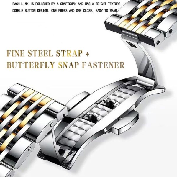 BINBOND B2077 30M Waterproof Quartz Luminous Watch Butterfly Buckle Men's Steel Belt Watch (White Steel-White) - Image 6