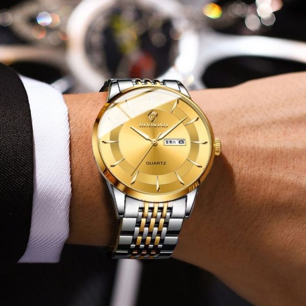 BINBOND B2077 30M Waterproof Quartz Luminous Watch Butterfly Buckle Men's Steel Belt Watch (White Steel-White) - Image 8