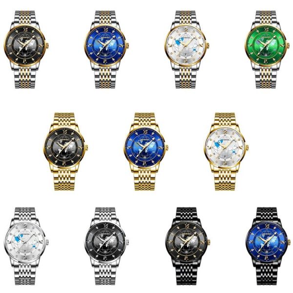 BINBOND B1117 30M Waterproof Earth Dial Butterfly Buckle Luminous Quartz Watch (White Steel-White) - Image 2