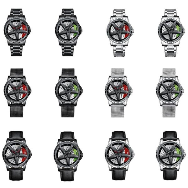 BINBOND D002 Car Hub Dial Multifunctional Waterproof and Wear-resistant Men's Watch (Black Steel-Green) - Image 2
