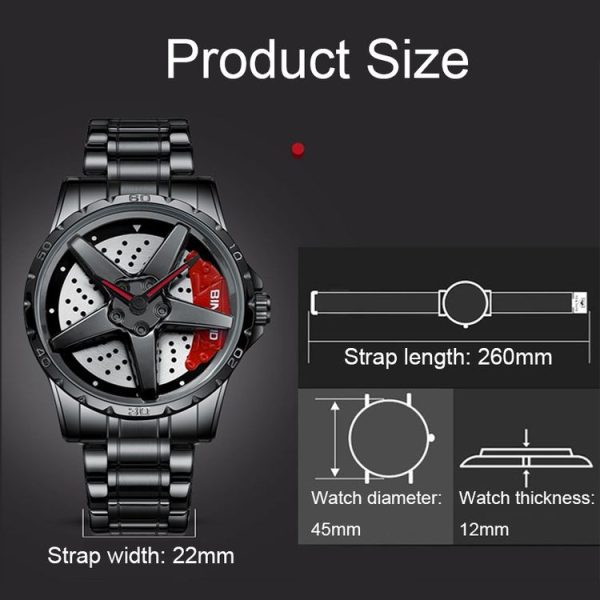 BINBOND D002 Car Hub Dial Multifunctional Waterproof and Wear-resistant Men's Watch (Black Steel-Green) - Image 3