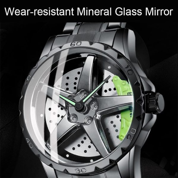BINBOND D002 Car Hub Dial Multifunctional Waterproof and Wear-resistant Men's Watch (Black Steel-Green) - Image 4