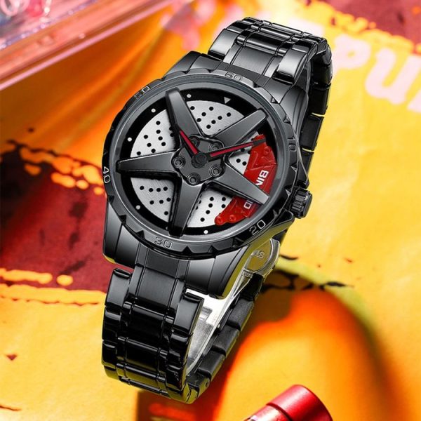 BINBOND D002 Car Hub Dial Multifunctional Waterproof and Wear-resistant Men's Watch (Black Steel-Green) - Image 6