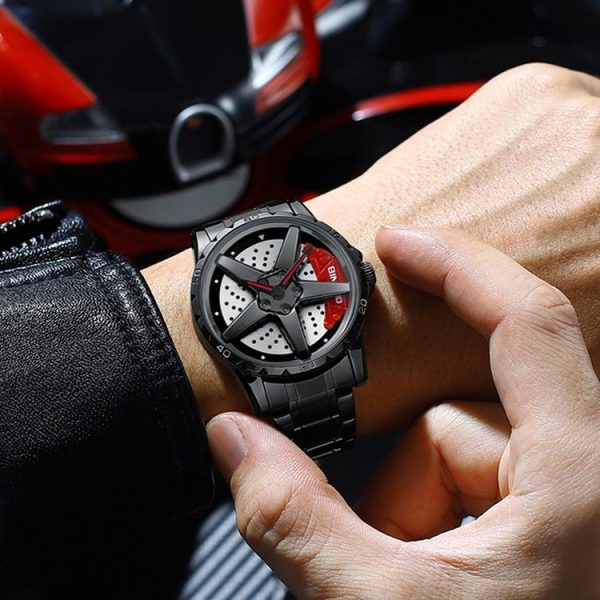 BINBOND D002 Car Hub Dial Multifunctional Waterproof and Wear-resistant Men's Watch (Black Steel-Green) - Image 7