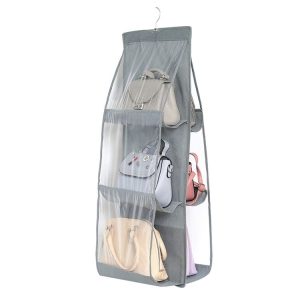 B05005 Double Sided 6 Pocket Hanging Bag Non-woven Fabric Hanging Handbag Organizer (Grey)
