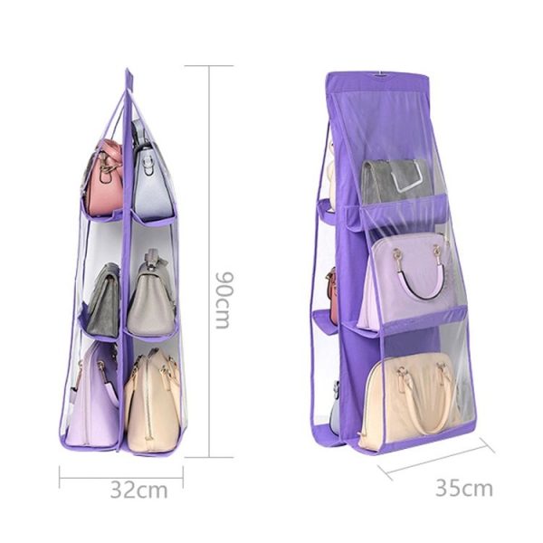 B05005 Double Sided 6 Pocket Hanging Bag Non-woven Fabric Hanging Handbag Organizer (Grey) - Image 3