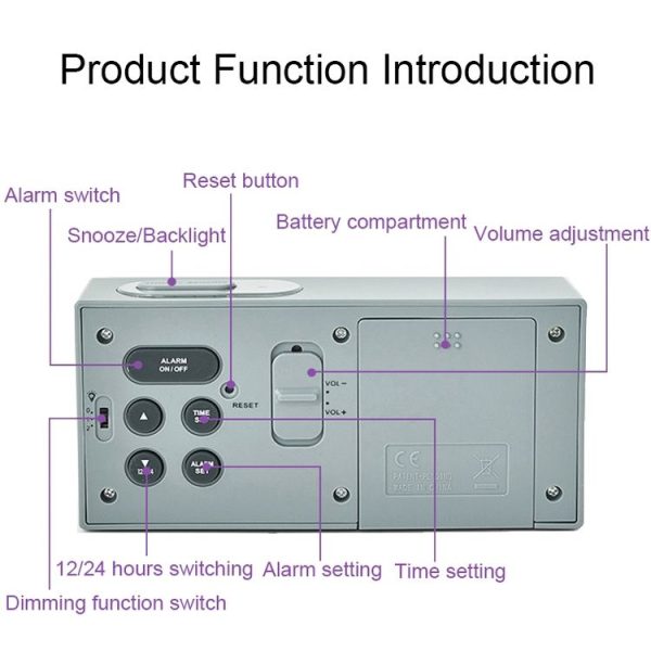 8890H Multifunctional Photosensitive Bedside Small Alarm Clock LCD Screen Digital Clock (Black) - Image 4