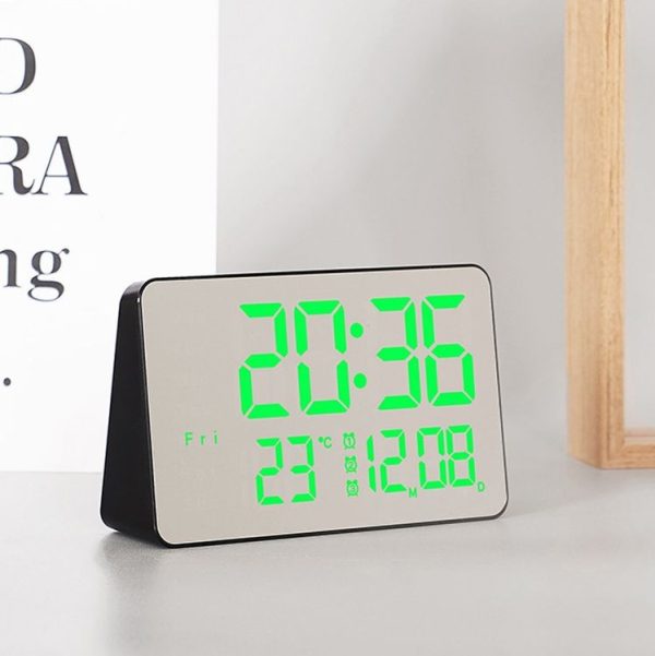 670 Mirror LED Multifunctional Temperature Alarm Clock Bedside Touch Digital Clock (Black Green Light)