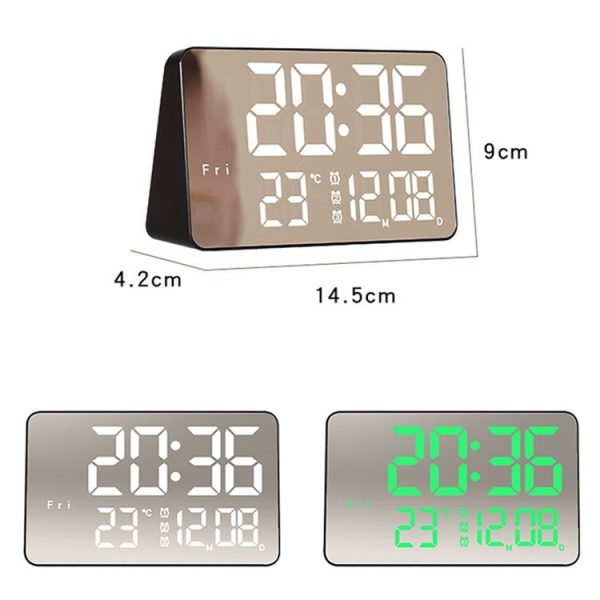 670 Mirror LED Multifunctional Temperature Alarm Clock Bedside Touch Digital Clock (Black Green Light) - Image 2