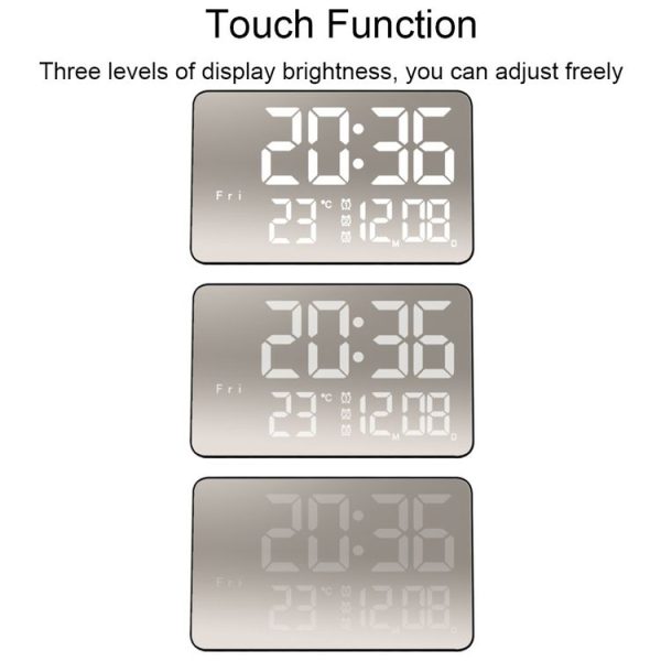 670 Mirror LED Multifunctional Temperature Alarm Clock Bedside Touch Digital Clock (Black Green Light) - Image 3