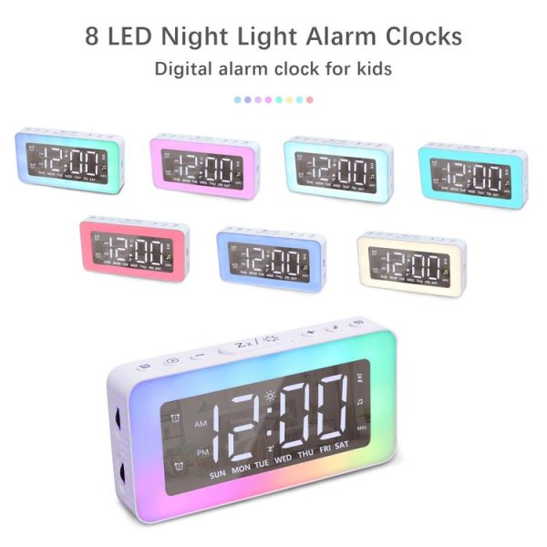 Color Changing LED Light Mirror Alarm Clock Built-in 8 Natural Music (White) - Image 2