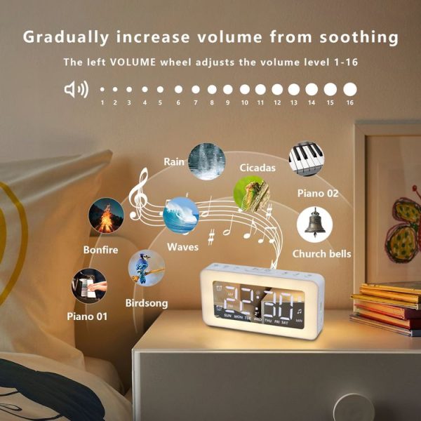 Color Changing LED Light Mirror Alarm Clock Built-in 8 Natural Music (White) - Image 4