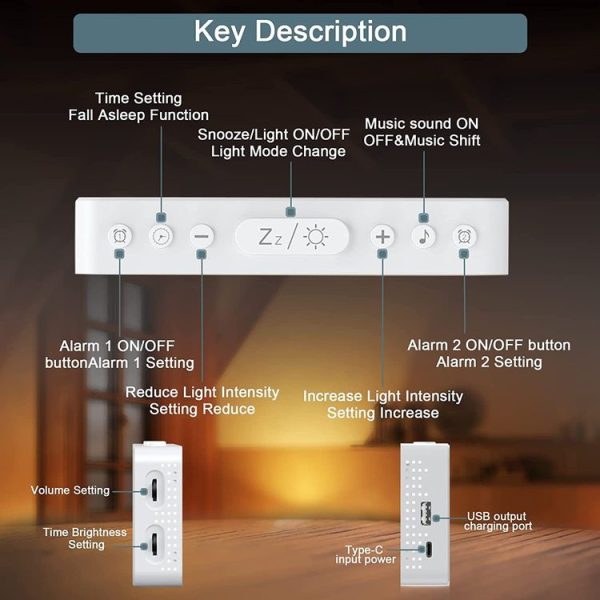 Color Changing LED Light Mirror Alarm Clock Built-in 8 Natural Music (White) - Image 5