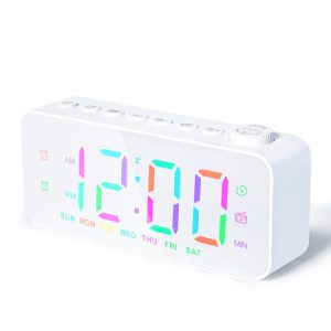 RGB Color Changing LED Digital Alarm Clock with FM Radio Built-in 8 Natural Music (White)