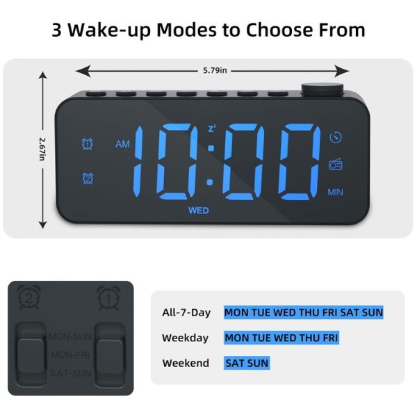 RGB Color Changing LED Digital Alarm Clock with FM Radio Built-in 8 Natural Music (White) - Image 3
