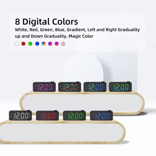 RGB Color Changing LED Digital Alarm Clock with FM Radio Built-in 8 Natural Music (White) - Image 4