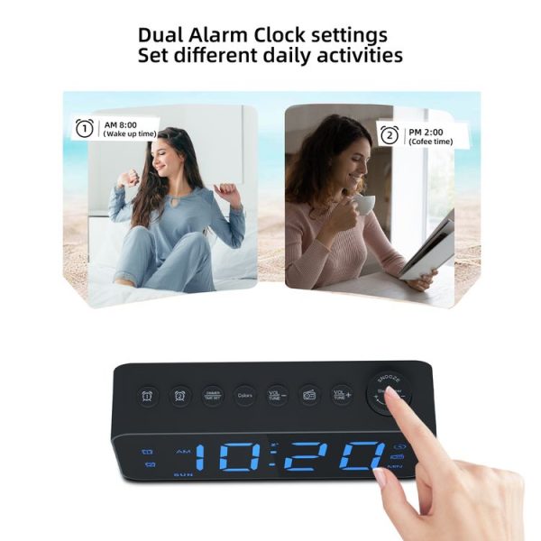 RGB Color Changing LED Digital Alarm Clock with FM Radio Built-in 8 Natural Music (White) - Image 5